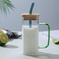 Square Glass Mug With Lid and Straw 400 ml