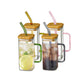 Square Glass Mug With Lid and Straw 400 ml
