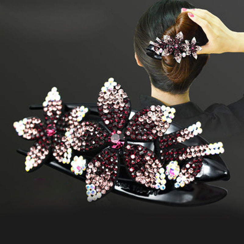 Rhinestone Double Flower Hair Clip
